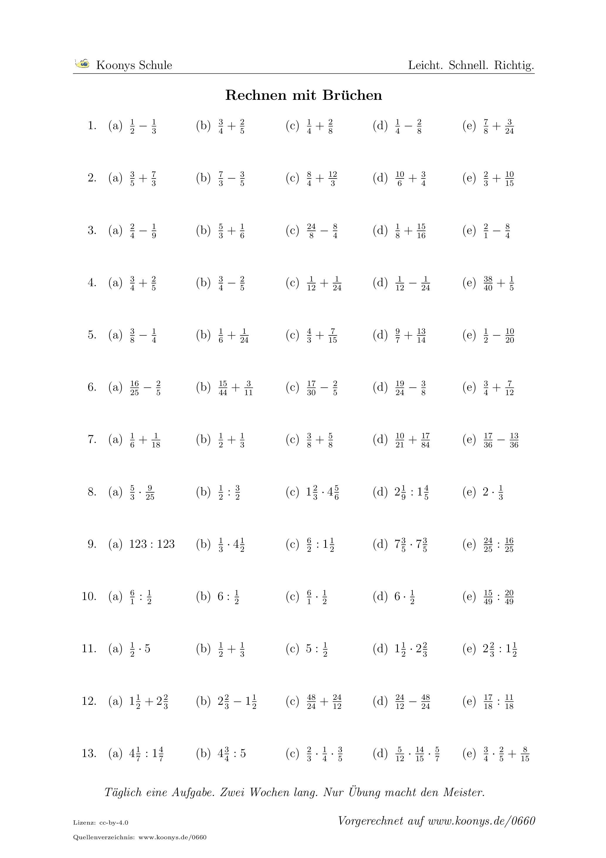 Dezimalzahlen Addieren Und Subtrahieren Arbeitsblatt Pdf 13 mal 5 Aufgaben zum Addieren, Subtrahieren, Multiplizieren und