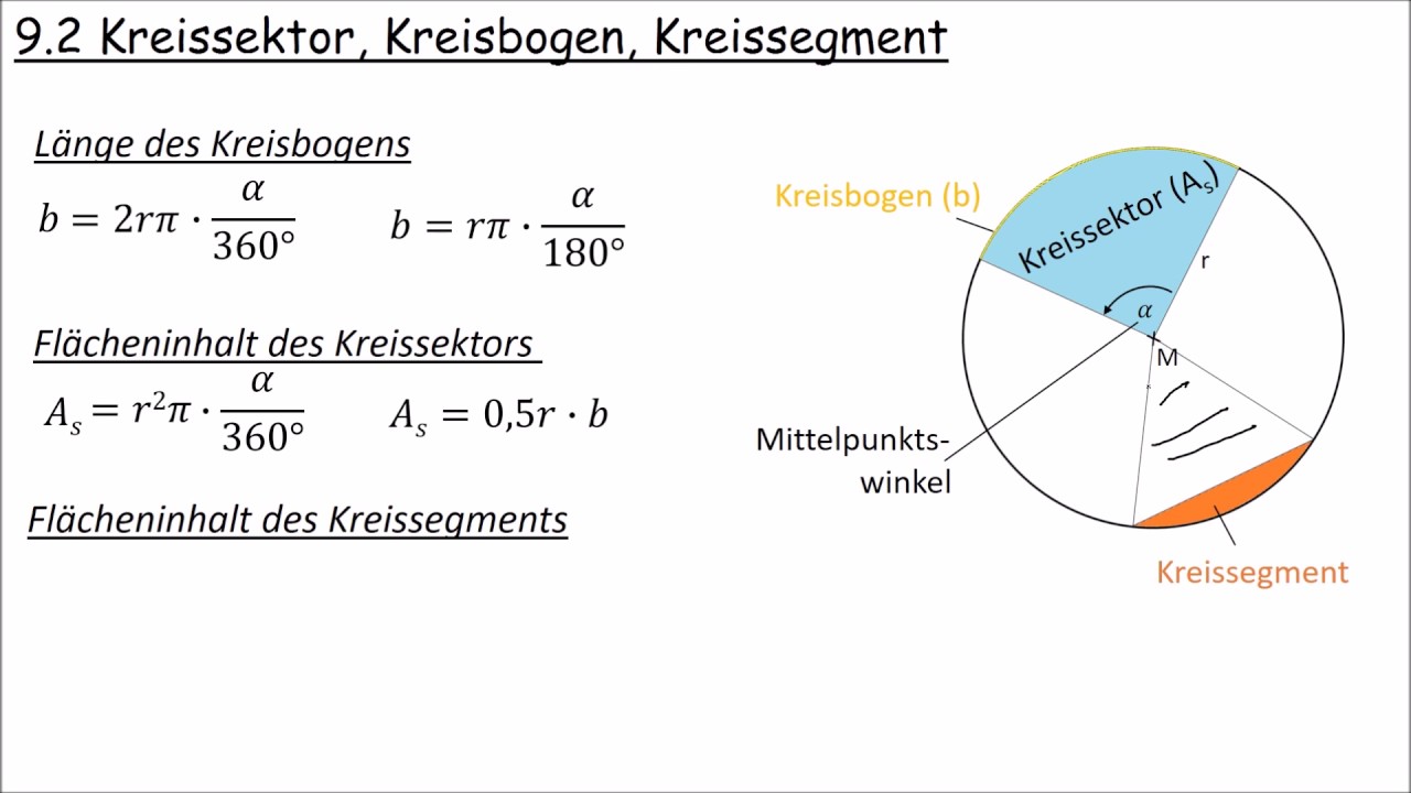 Formel Zum Berechnen Eines Kreises 9.2 Kreisbogen Kreissektor Kreissegment - YouTube