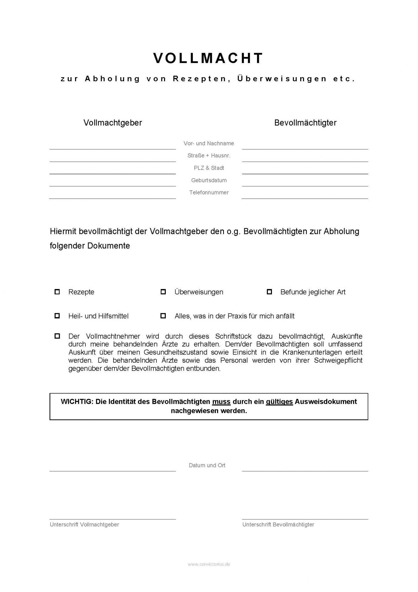 Vollmacht Personalausweis Beantragen Erwachsene Formular Allgemeine Vollmacht | CONVICTORIUS