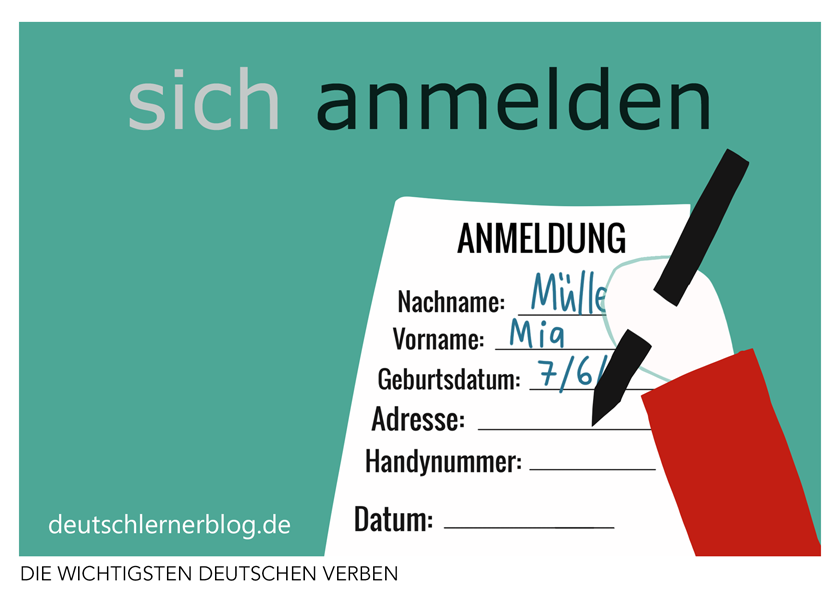 Anmeldung Einer Veranstaltung Beim Ordnungsamt anmelden | Konjugation, Bedeutungen, Beispiele, Synonyme & mehr