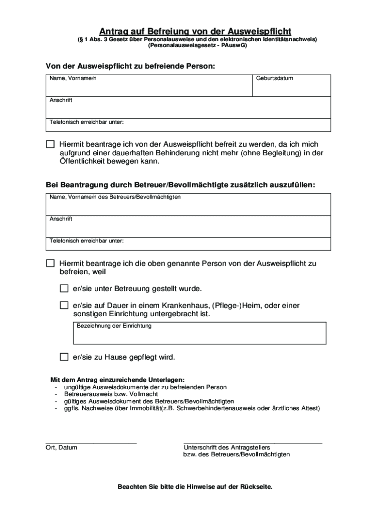 Antrag Auf Befreiung Von Der Ausweispflicht Pdf
