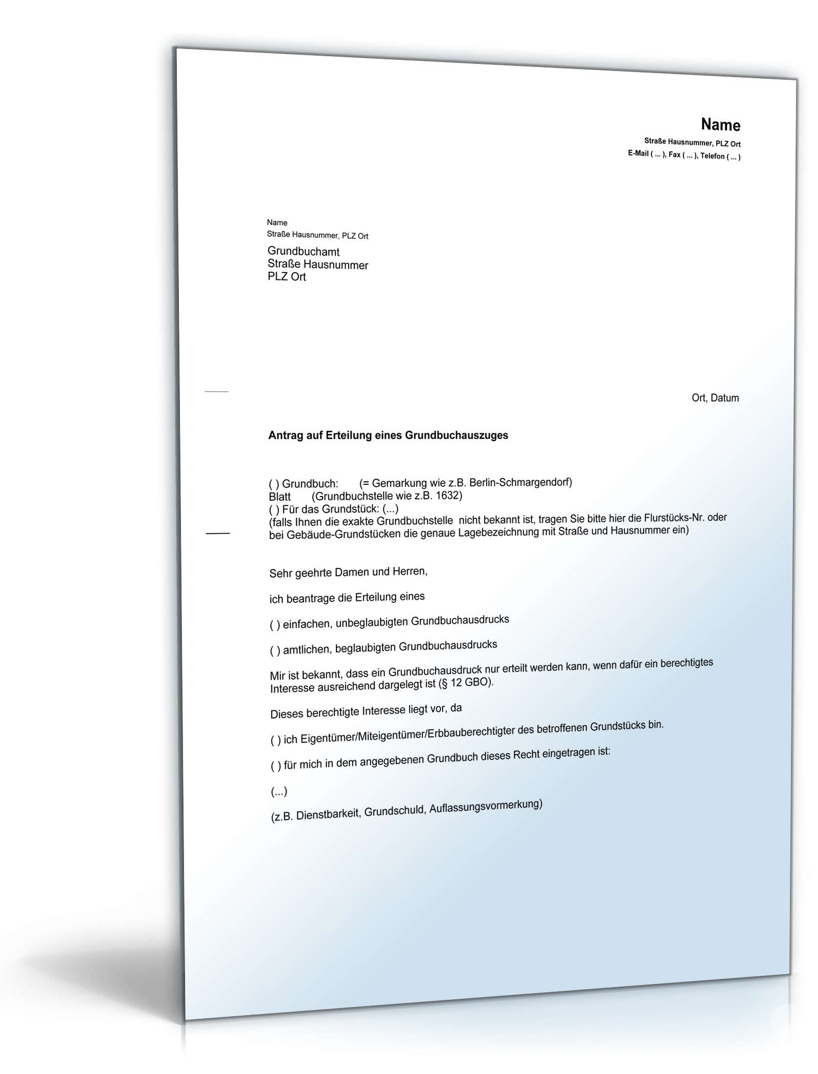 Antrag Auf Verlängerung Eines Aufenthaltstitels Antrag auf Erteilung eines Grundbuchausdrucks: Muster zum Download