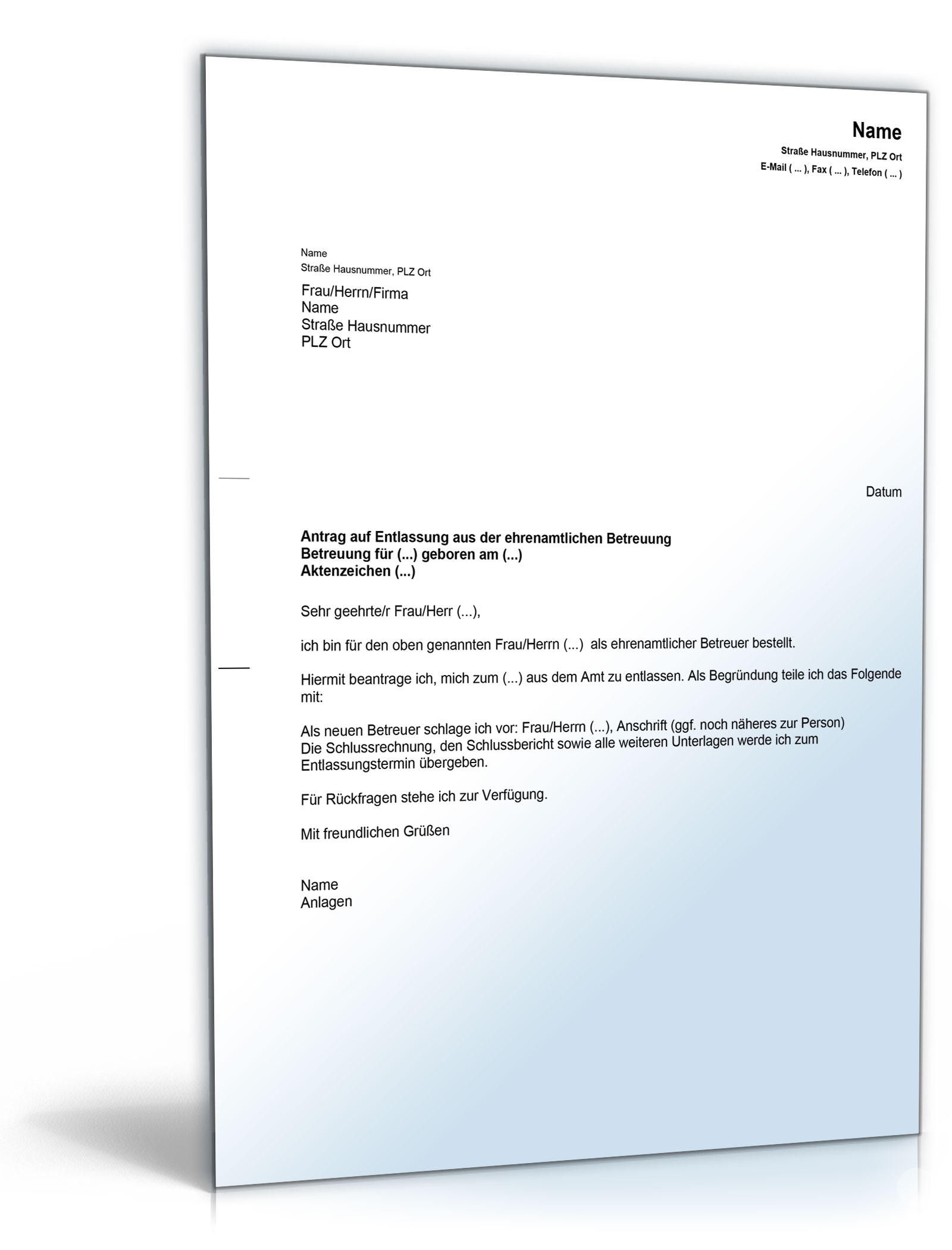 Antrag Auf Erteilung Eines Aufenthaltstitels Antrag Entlassung Betreuung | Vorlage zum Download