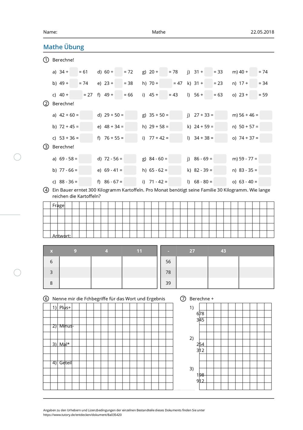 Grundschule Neues Tor Hannoversche Straße Berlin Arbeitsblatt - Mathe - Grundschule - tutory.de
