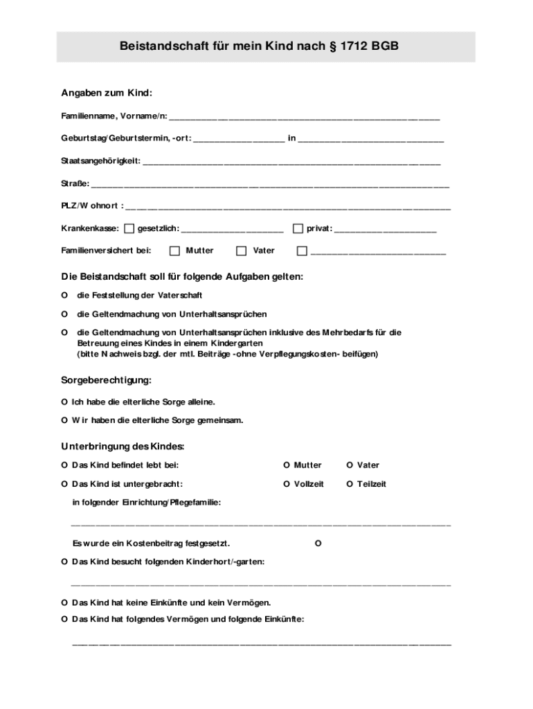 Beistandschaft Jugendamt Bis Zu Welchem Alter Ausfüllbar Online Beistandschaft fr mein Kind nach1712 BGB Fax Email