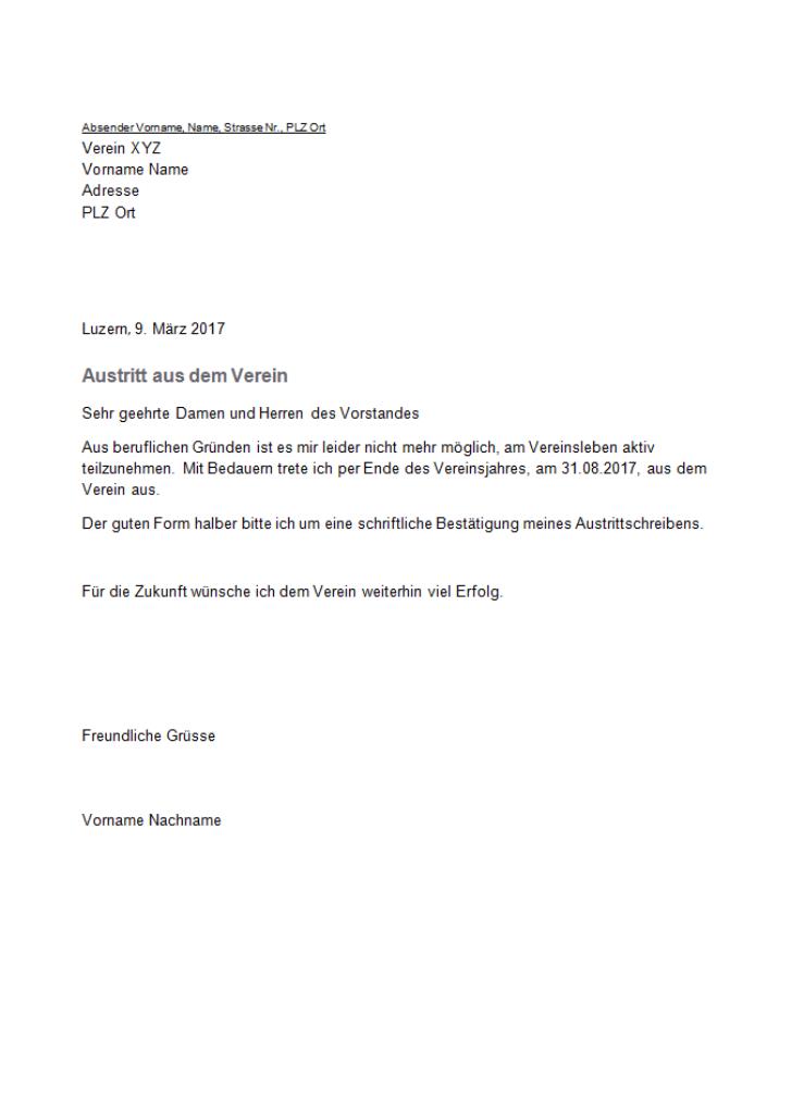 Austritt Aus Der Evangelischen Kirche Formular Austrittsschreiben Verein: Kostenlose Word-Vorlage downloaden