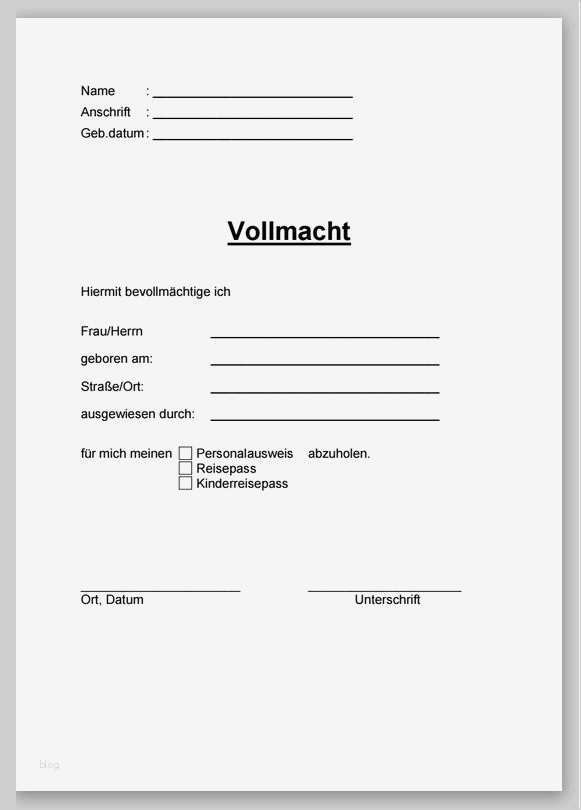 Vollmacht Zur Abholung Von Dokumenten Ausweis Drucken Vorlage Elegant Vollmacht Zur Abholung Von Einem Pass