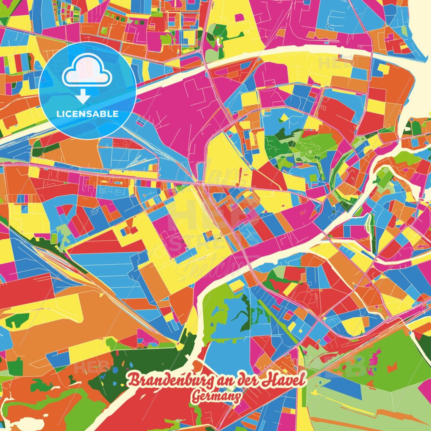Orthopäden In Brandenburg An Der Havel Brandenburg an der Havel, Brandenburg, Germany Crazy Colorful Map Print