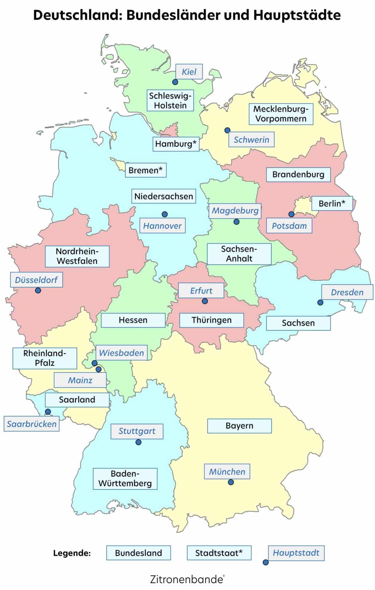 Bundesländer Deutschland Karte Mit Städten Bundesländer in Deutschland: 16 Bundesländer & Hauptstädte (+ Karte)