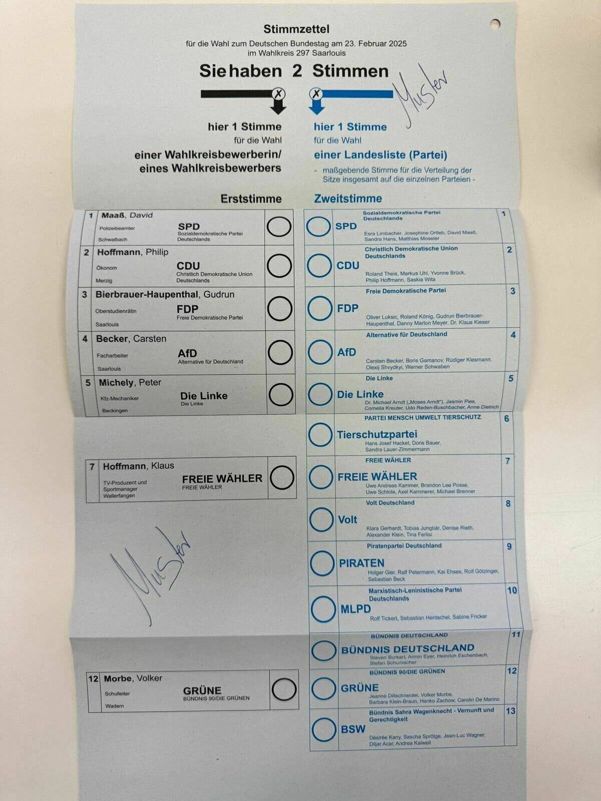 Wahlzettel Europawahl 2024 Schleswig Holstein Bundestagswahl 2025: So sehen die Stimmzettel im Saarland aus - Fotos