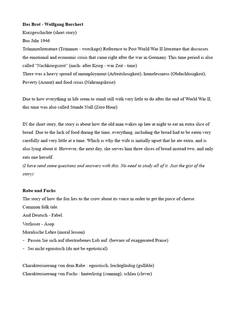Wolfgang Borchert Das Brot Interpretation