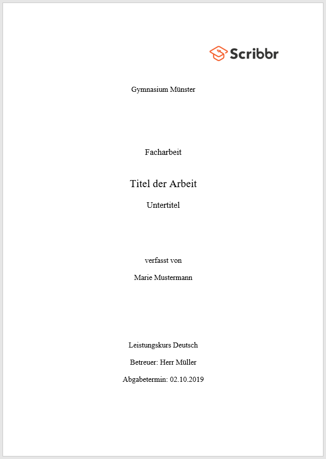 Schriftliche Ausarbeitung 5 Pk Beispiel Das Deckblatt deiner Facharbeit: Mit Word-Vorlage erstellen