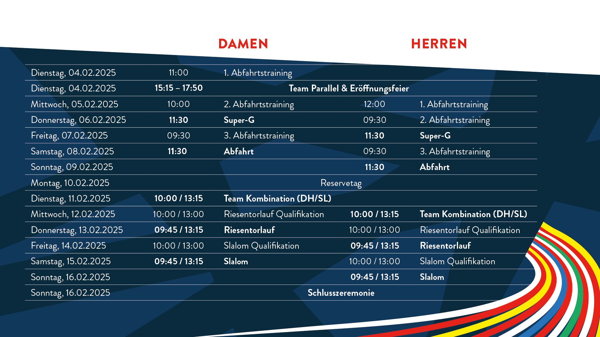 Programm Zum Schneiden Von Musik Das Rennprogramm der FIS Alpine Ski WM Saalbach 2025