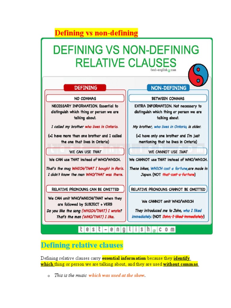 Defining Und Non Defining Relative Clauses
