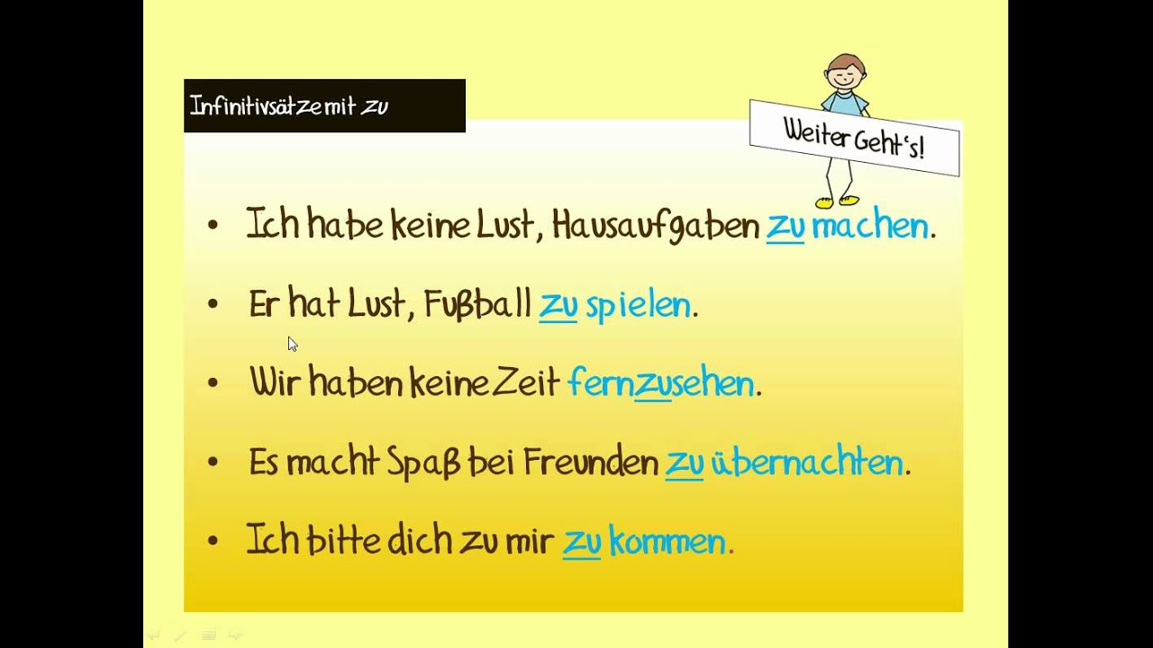 Erweiterter Infinitiv Mit Zu Beispiele Der Infinitiv mit \"zu\" - YouTube