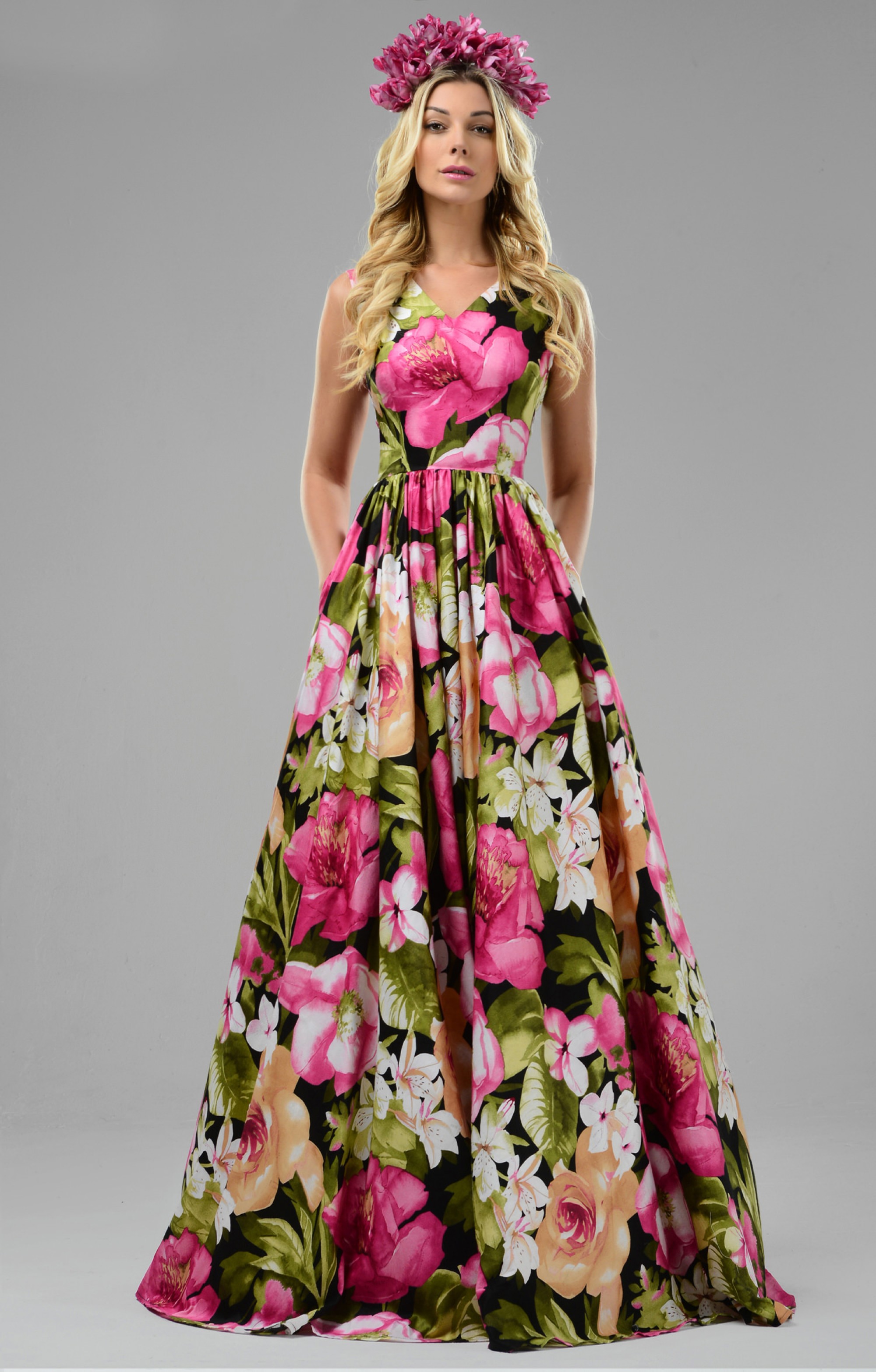 Kleider Machen Leute Gottfried Keller Desiner Abendkleid "Jana" mit Blumenmuster