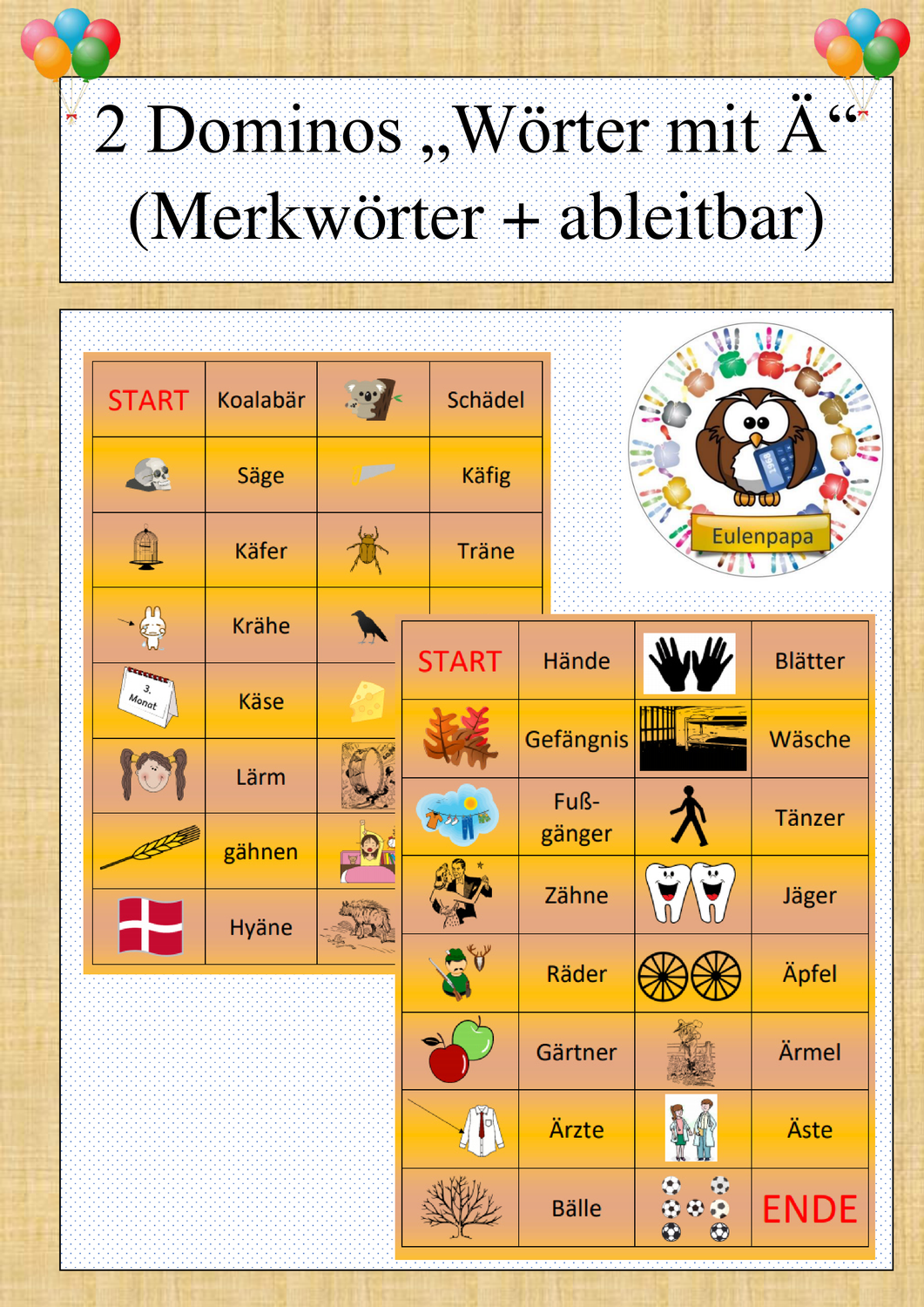Wort Mit Hoch Am Anfang Diese Dominos können zur Festigung der Merkwörter und ableitbaren