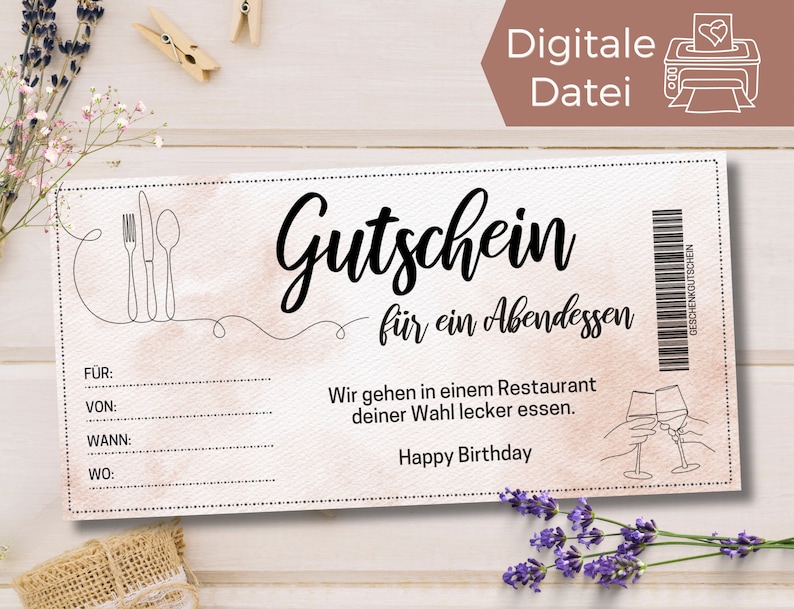 Schick Essen Gehen In Der Nähe Eating Out Voucher Template to Print at Home Voucher Dinner Voucher