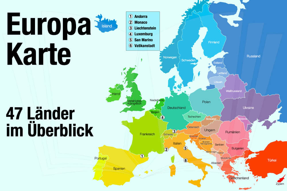 Europa Länder Und Hauptstädte Arbeitsblatt Europakarte: 47 Länder in Europa – mit kostenloser Karte