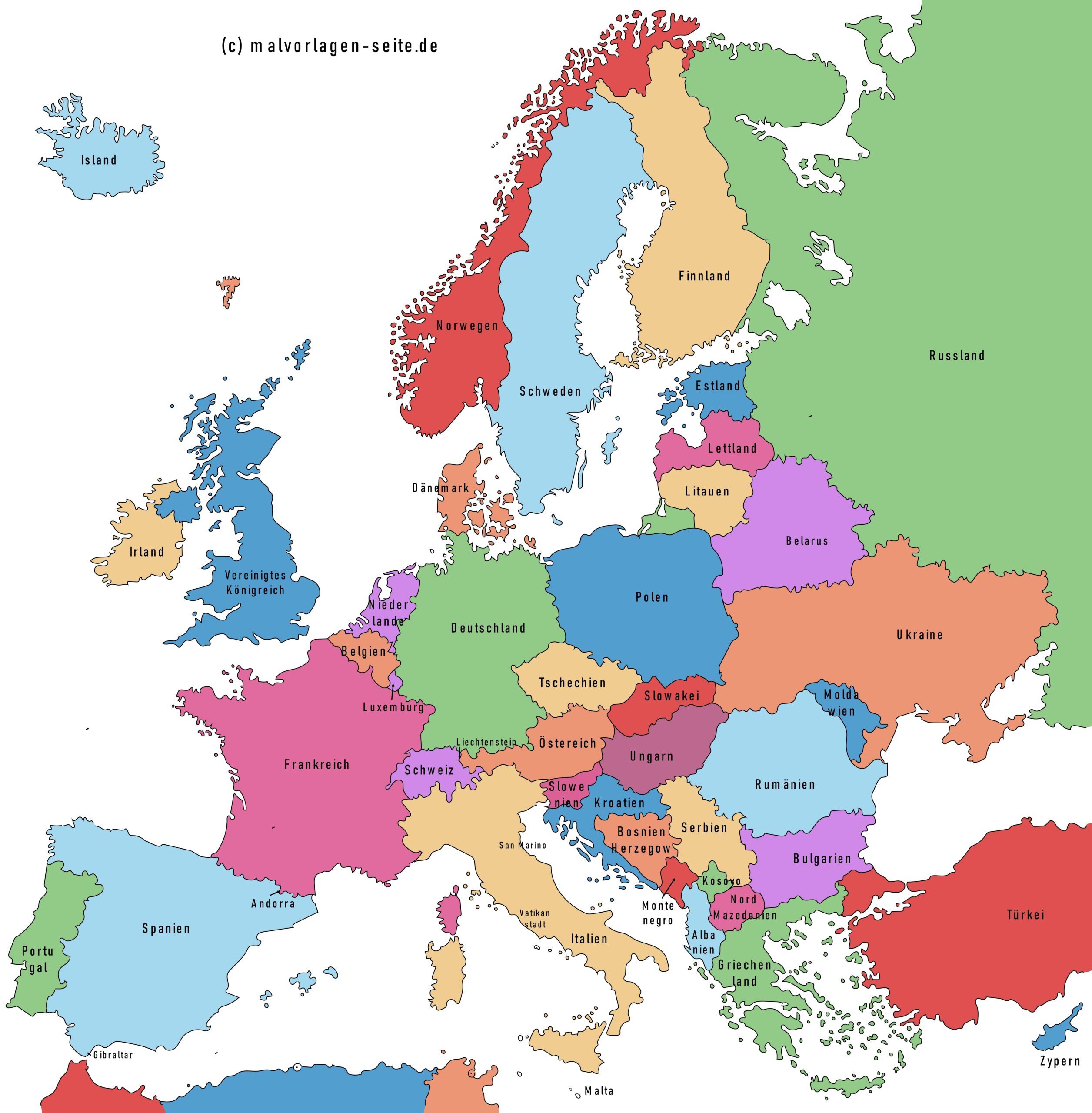 Europakarte Mit Hauptstädten Und Ländern