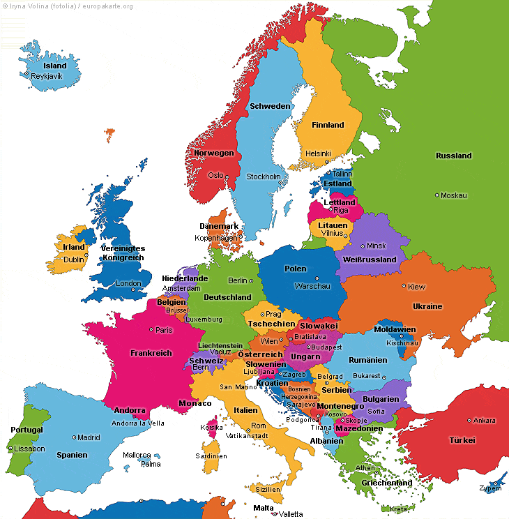 Staaten Der Eu Mit Hauptstädten Europas Staaten Und Hauptstädte Karte