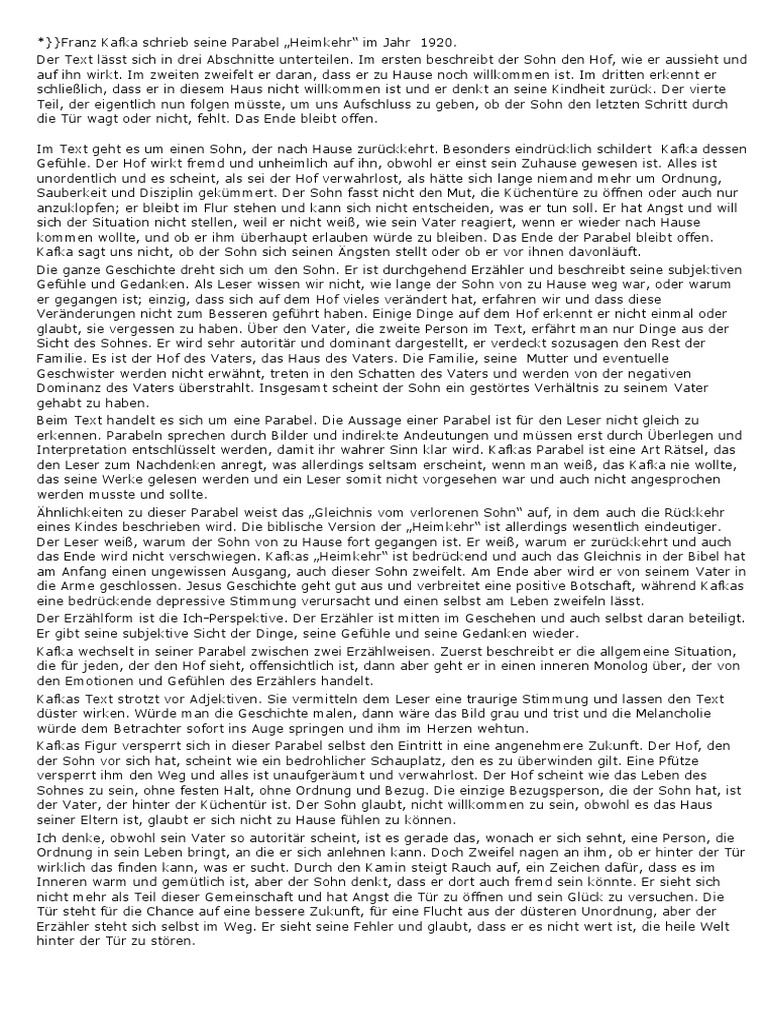 Franz Kafka Die Heimkehr Interpretation