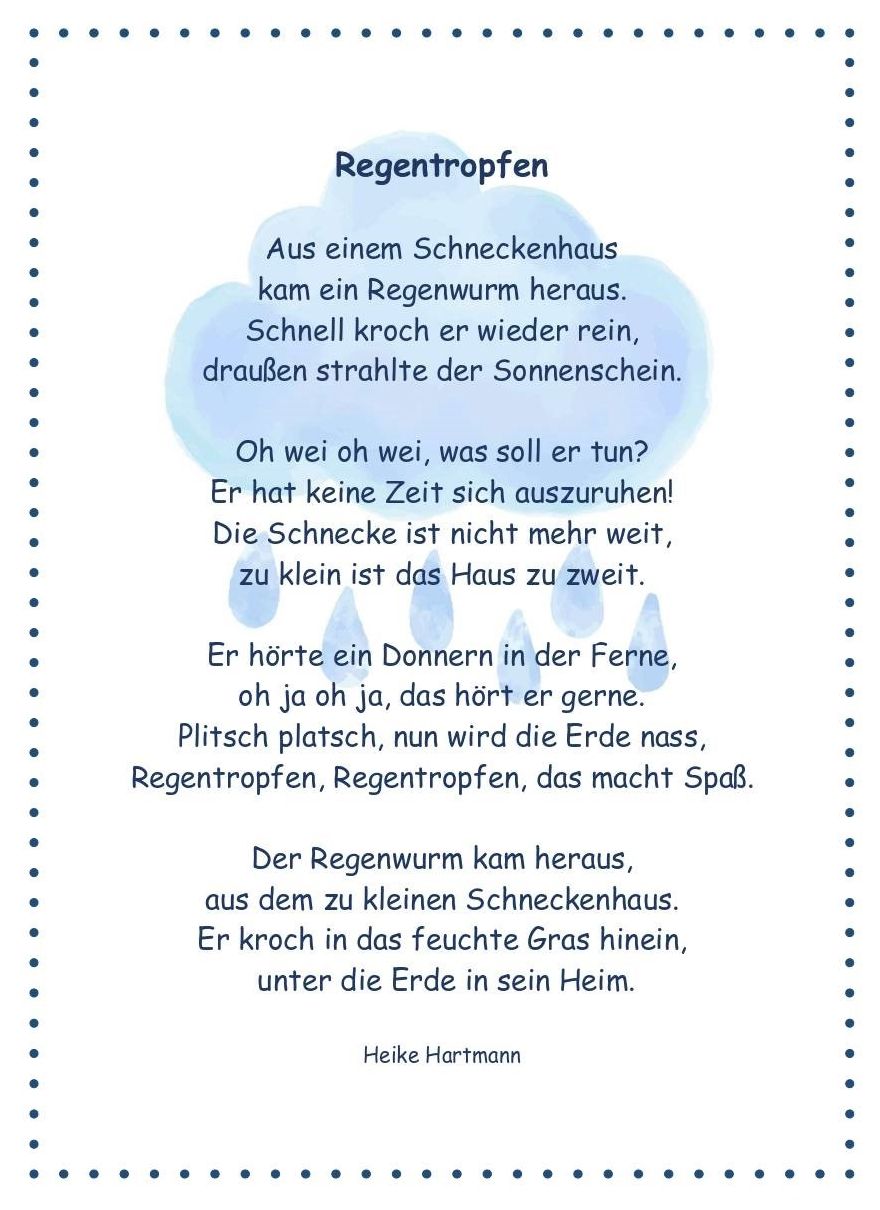 Gedicht Sehnsucht Joseph Von Eichendorff Gedichte für Kinder, Kita, Kindergarten, Vorschule, Hort, Regen