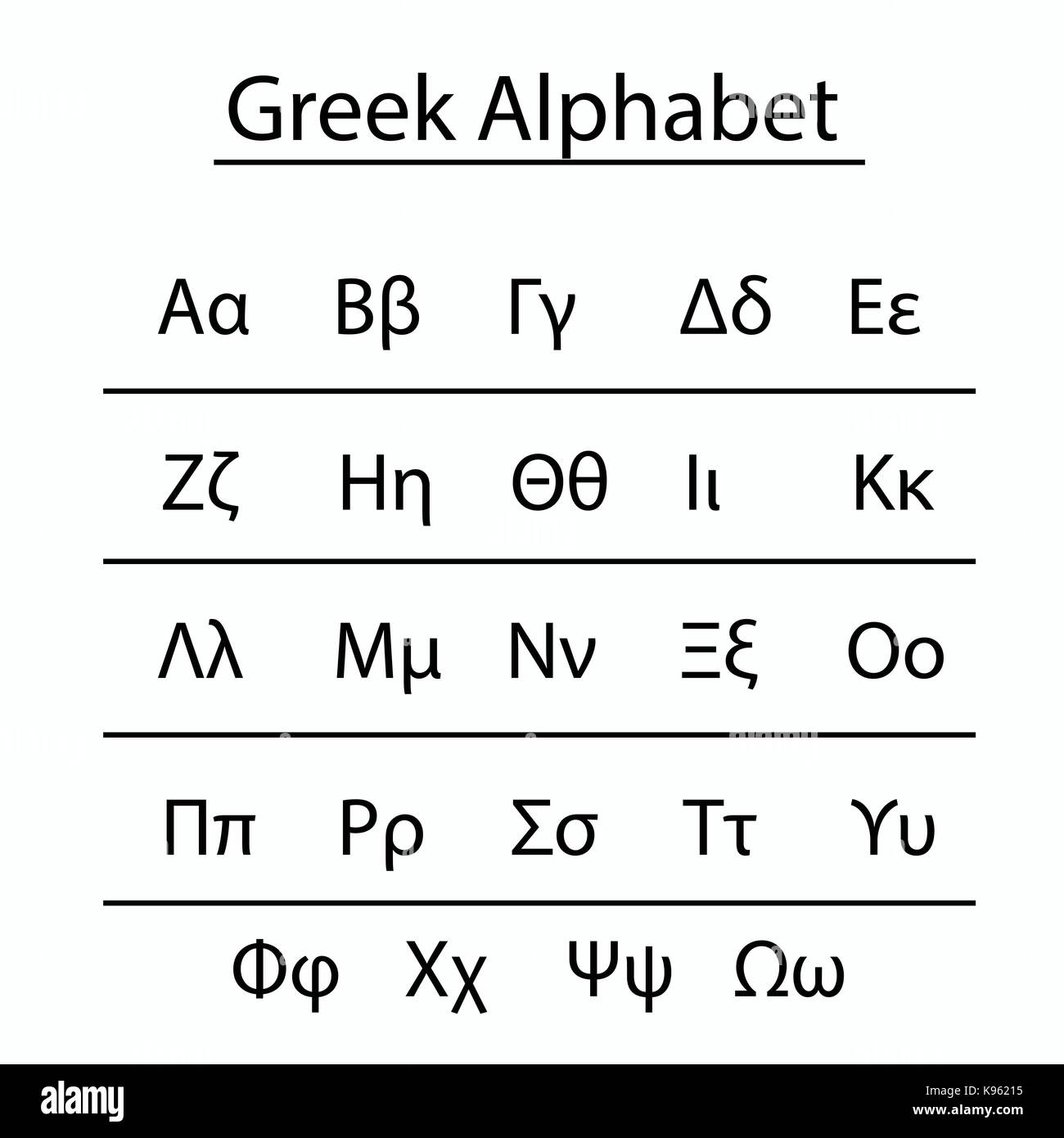 Griechische Spezialitäten Vom Grill Samara Chrisoula Greek alphabet vector uppercase lowercase -Fotos und -Bildmaterial in
