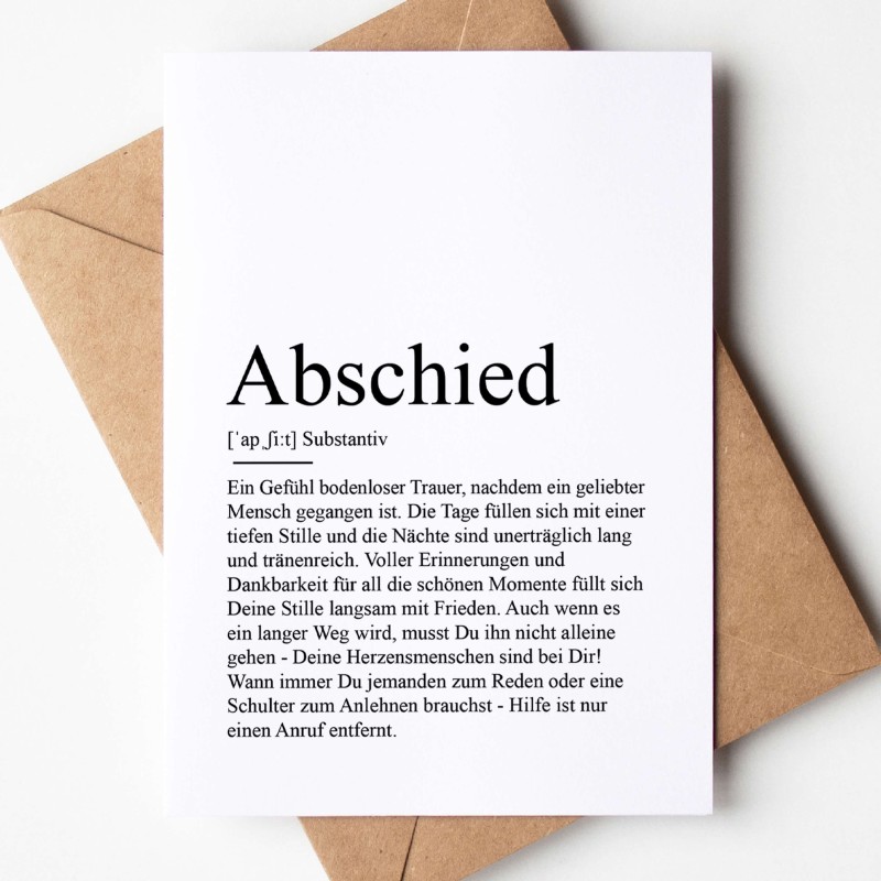 Abschied Tod Kerze Für Verstorbene Grußkarte ABSCHIED Definition - Klappkarte & Briefumschlag mit Herz
