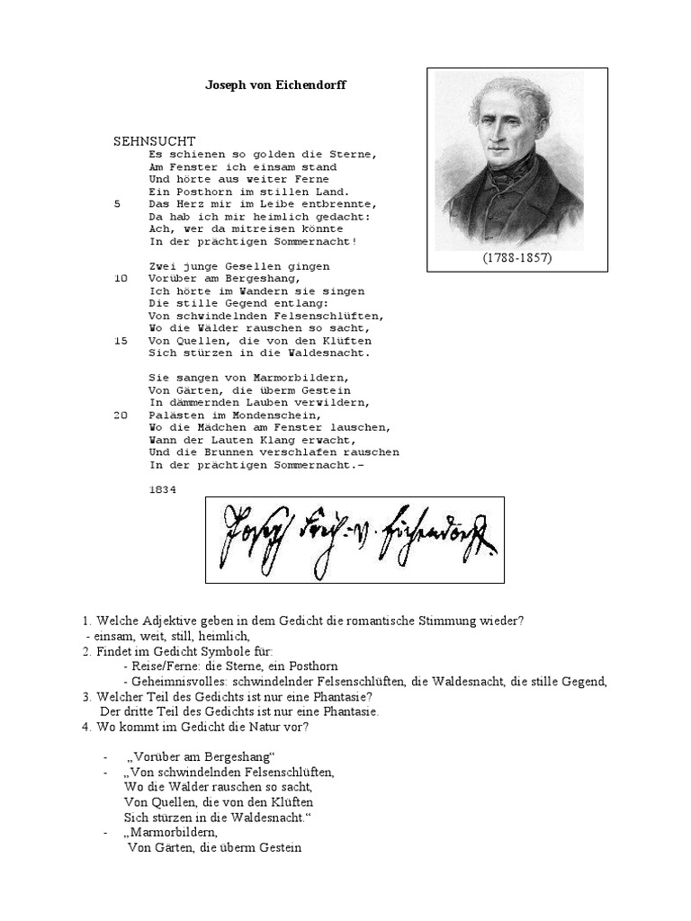 Joseph Von Eichendorff Sehnsucht Analyse
