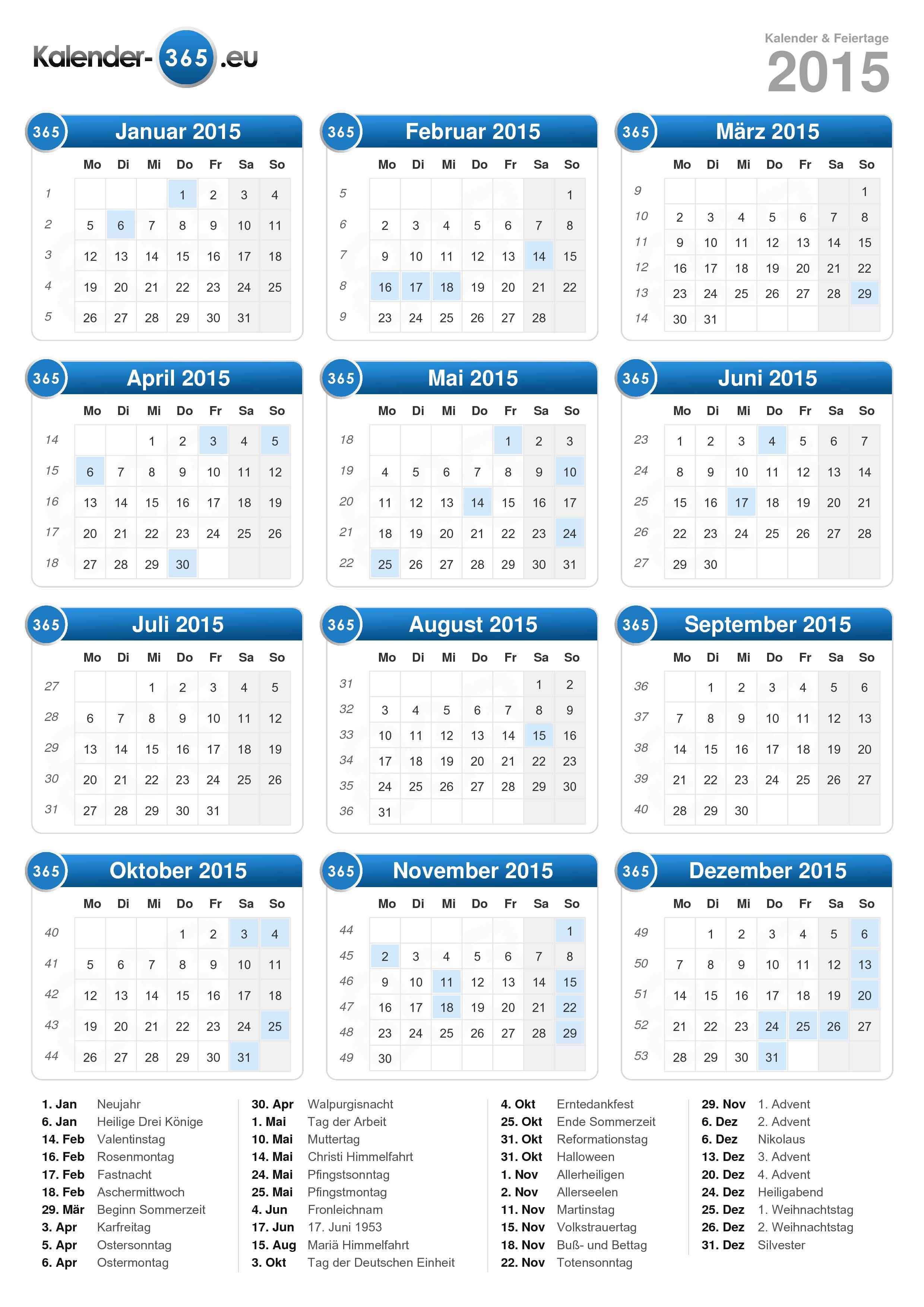 Kalender Ohne Jahr Und Wochentag Kalender 2015