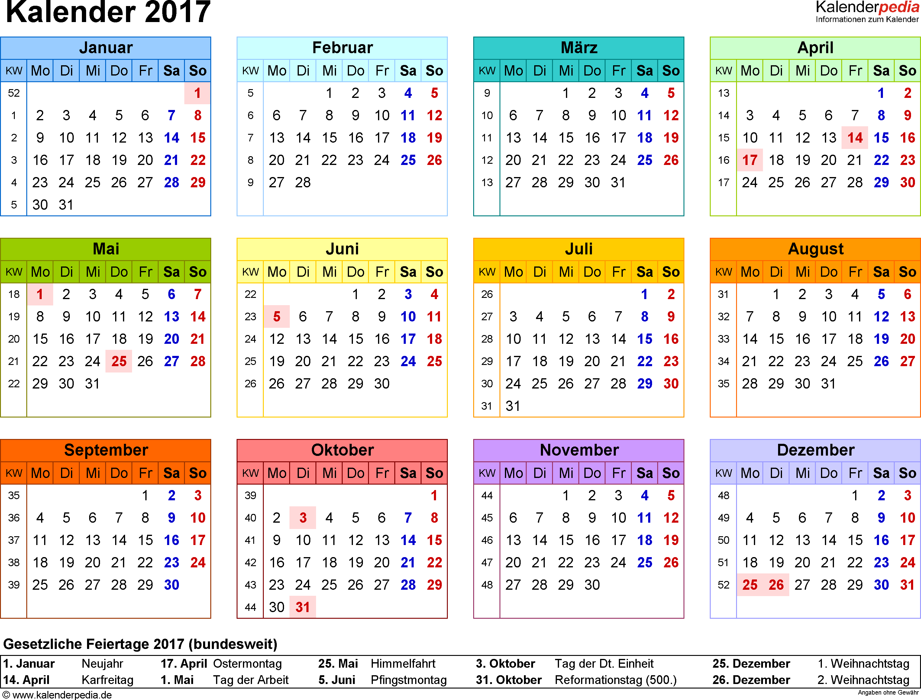 Kalender Ohne Jahr Und Wochentag KALENDER 2017 ~ Mini Image