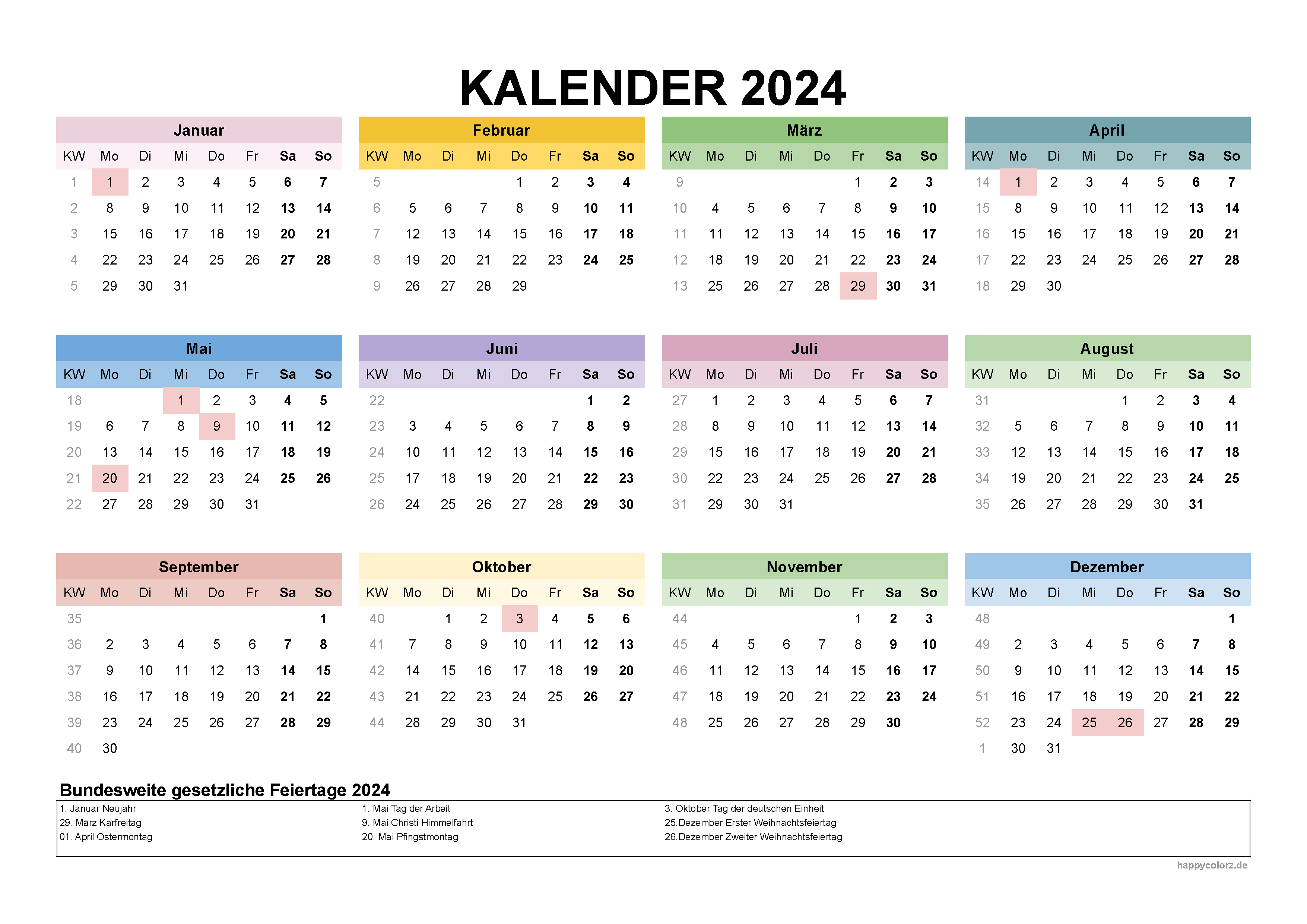 Kalender Ohne Jahr Und Wochentag Kalender 2024 mit Kalenderwochen und Feiertagen (pdf, xls & png)