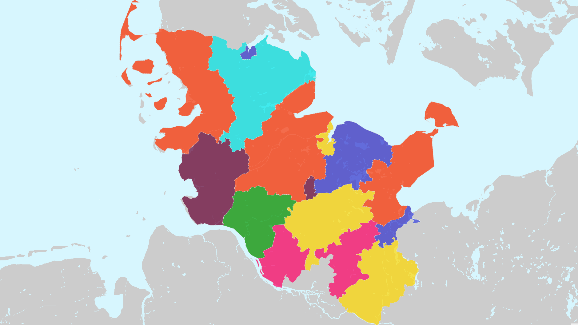 Die Schönsten Land Und Hofcafés In Schleswig-holstein Karte von Land- und Stadtkreise in Schleswig-Holstein