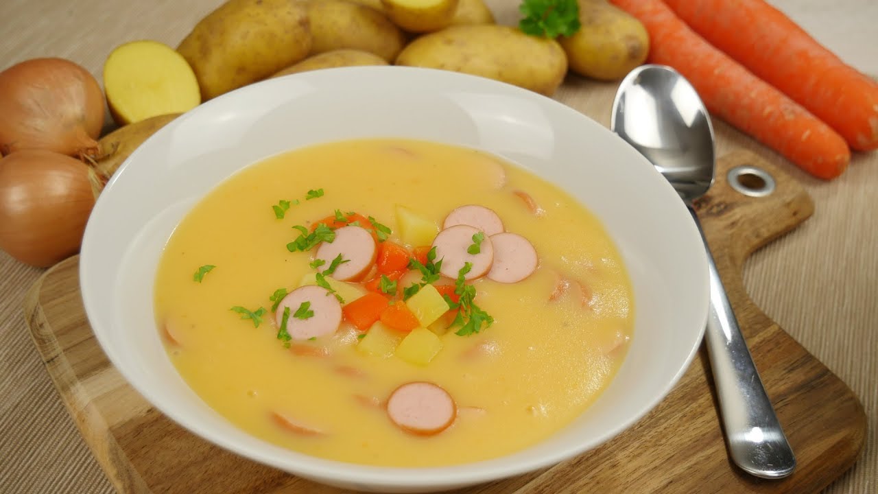 Mutlu Halal Hähnchen Grill Und Döner Kartoffelsuppe mit Würstchen | Kartoffelcremesuppe - YouTube