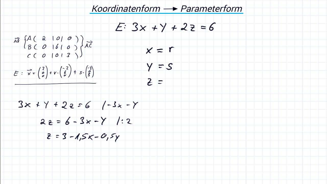 Ebene Von Parameterform In Koordinatenform Koordinatenform in Parameterform - YouTube