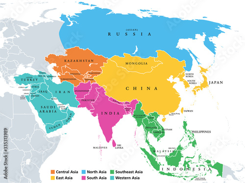 Asia Restaurant Essen All You Can Eat Main regions of Asia. Political map with single countries. Colored
