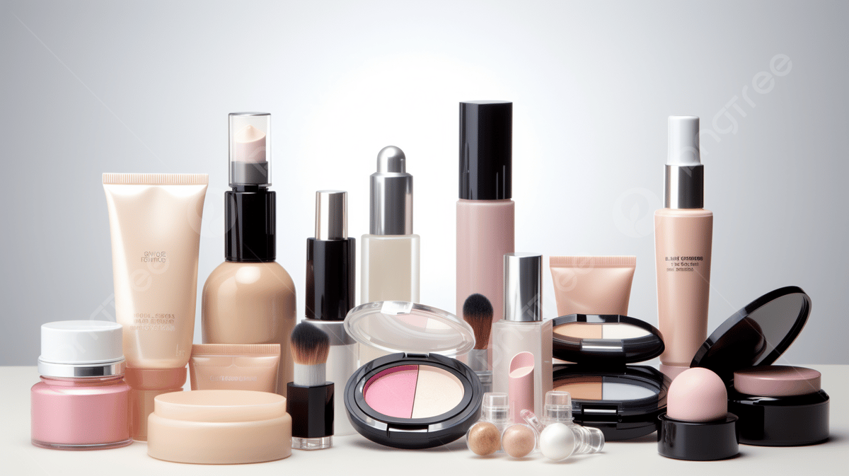 Kosmetik Institut Angelika Florian Cosmetics & Nail-beauty Makeup Cosmetic Products On White Surface Background, Basic Cosmetics