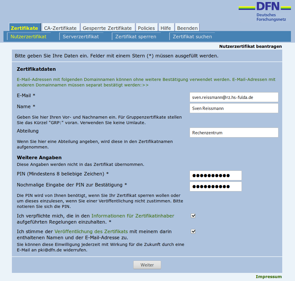 Antrag Auf Erteilung Eines Wohnberechtigungsscheins Nutzerzertifikat beantragen []