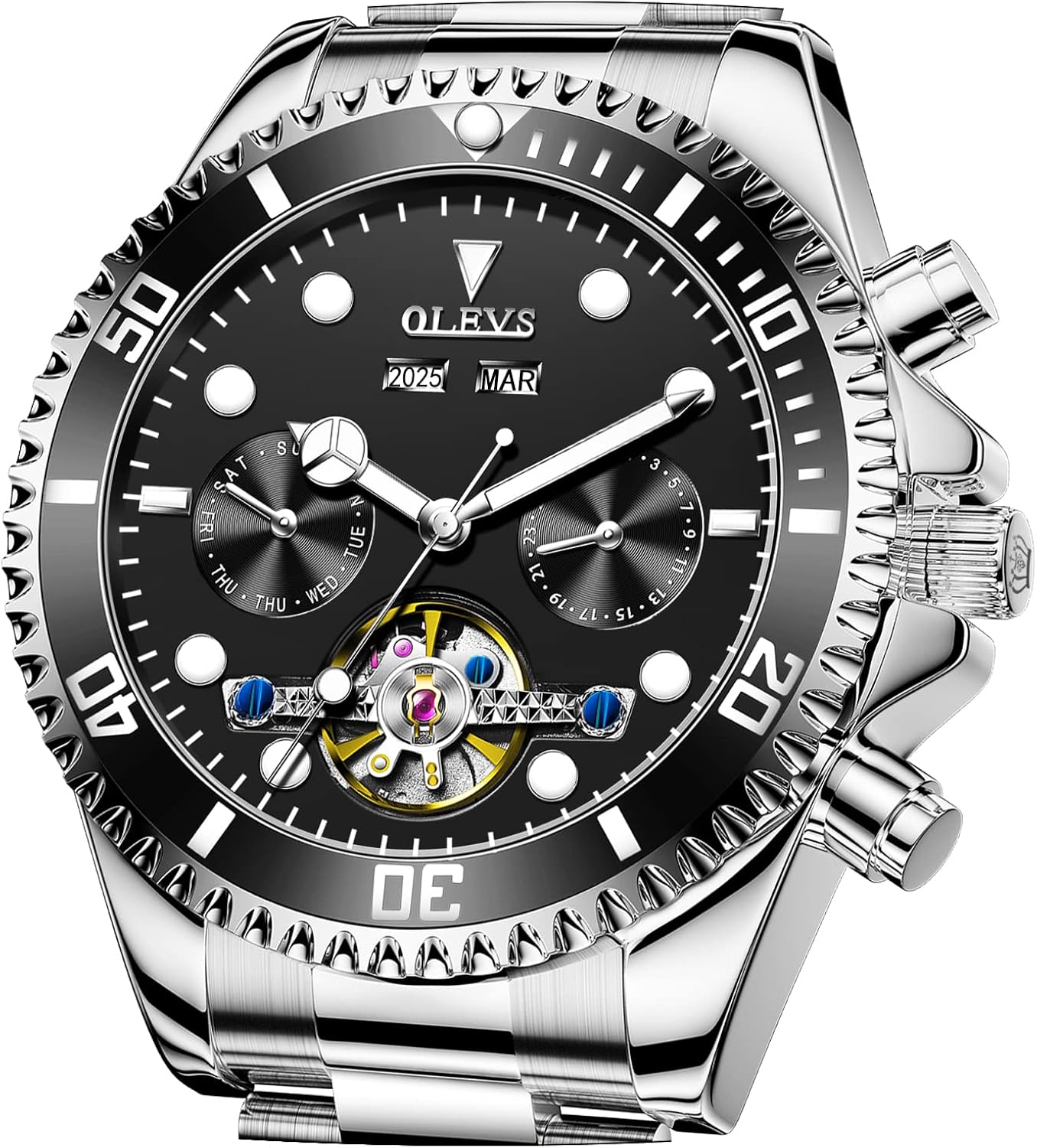 Uhren Und Schmuck In Der Nähe OLEVS Automatische mechanische Herren-Armbanduhr, Luxus-Business-Kleid