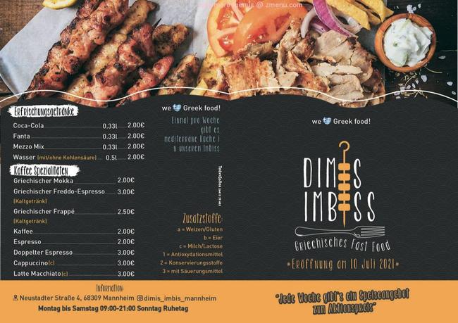 Dimis Imbiss Pizza Kebap Burger & More Online Menu of DIMIS IMBISS Restaurant, Mannheim, Germany, 68309 - Zmenu