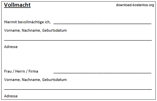 Vollmacht Zur Abholung Eines Kfz PDF: Vollmacht für Gemeinde oder Behörde zum Ausdrucken | Vollmacht