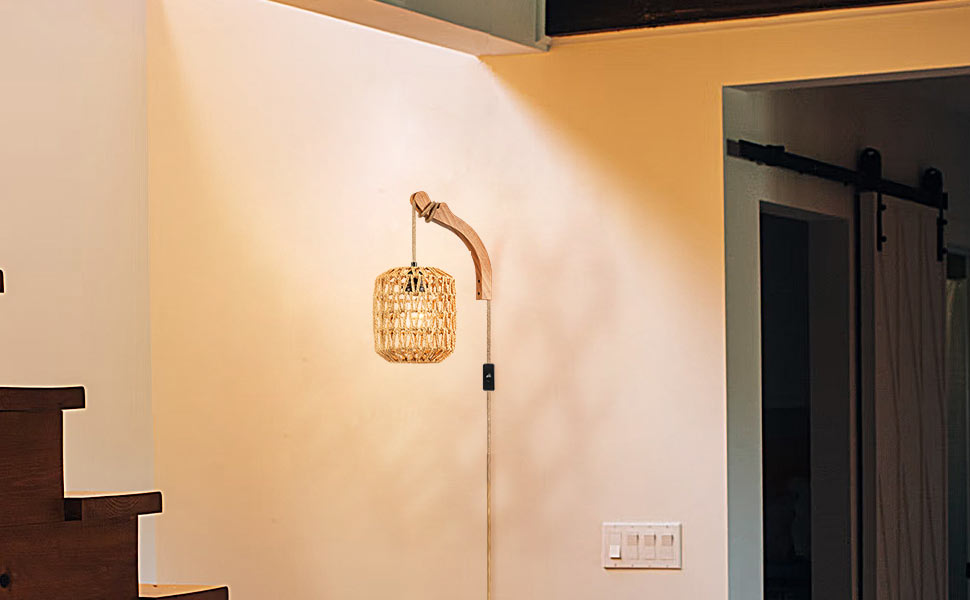 Bäckerei & Konditorei Horst Millahn Gmbh & Co Kg Plug-in Wall Sconces, Hemp Rope Pendant Light, Hand Woven Wall Lamp