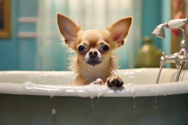 Hundefriseur Im Umkreis Von 20 Km Premium Photo | Cute Chihuahua Taking a Bath Time Break