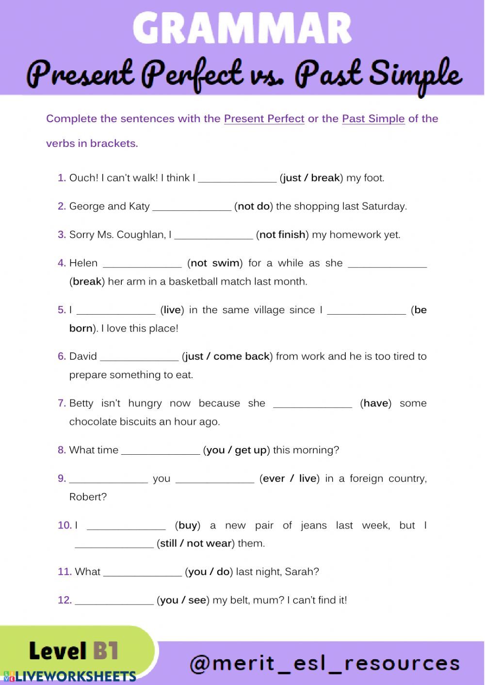 Simple Past And Present Perfect Present Perfect vs. Past Simple worksheet | Present perfect, Learn