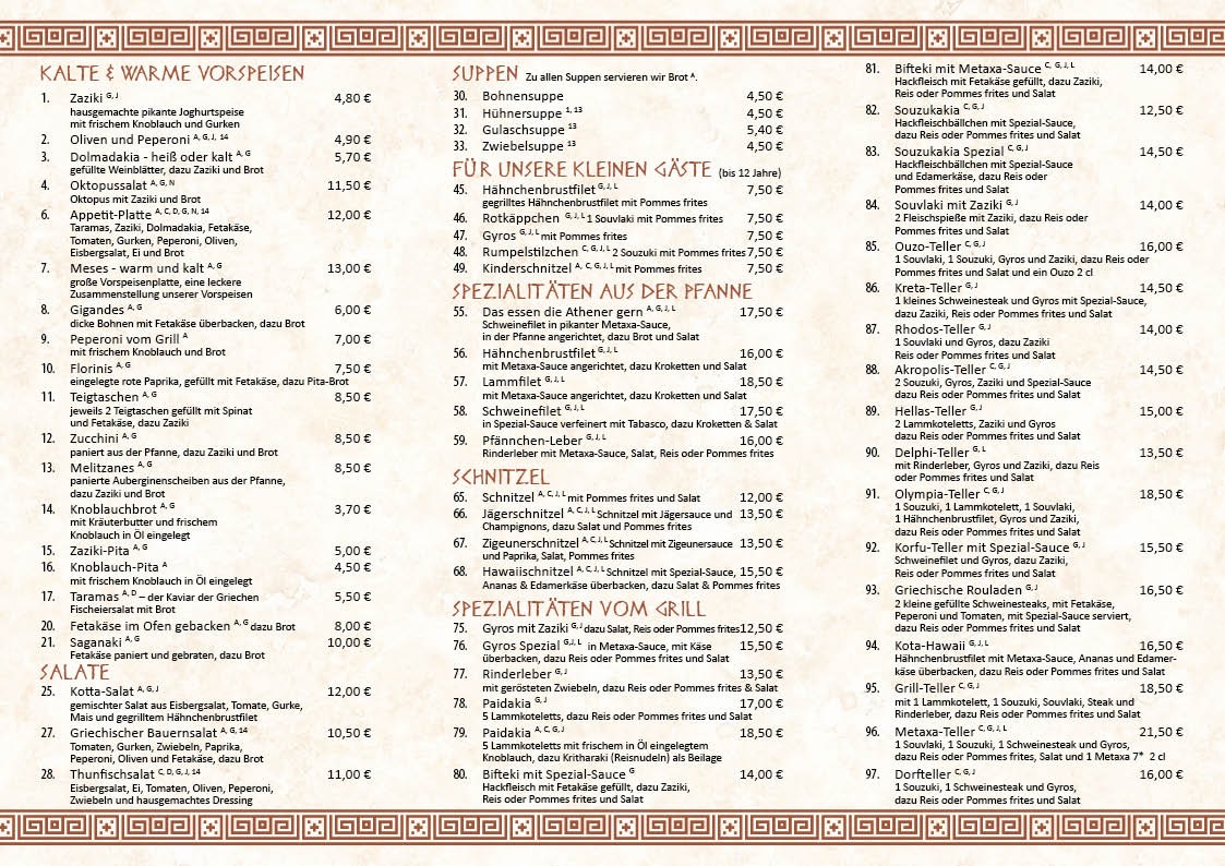 Rezensionen Für Griechisches Restaurant Olympia Mannheim Restaurant Olympia - Speisekarte