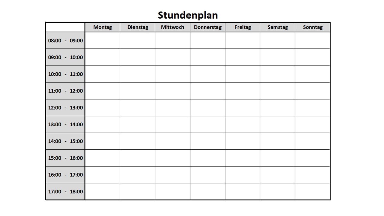 Stundenpläne Zum Ausdrucken Und Ausfüllen Stundenplan Tagesplan zum Ausdrucken in Excel (Tutorial für Anfänger