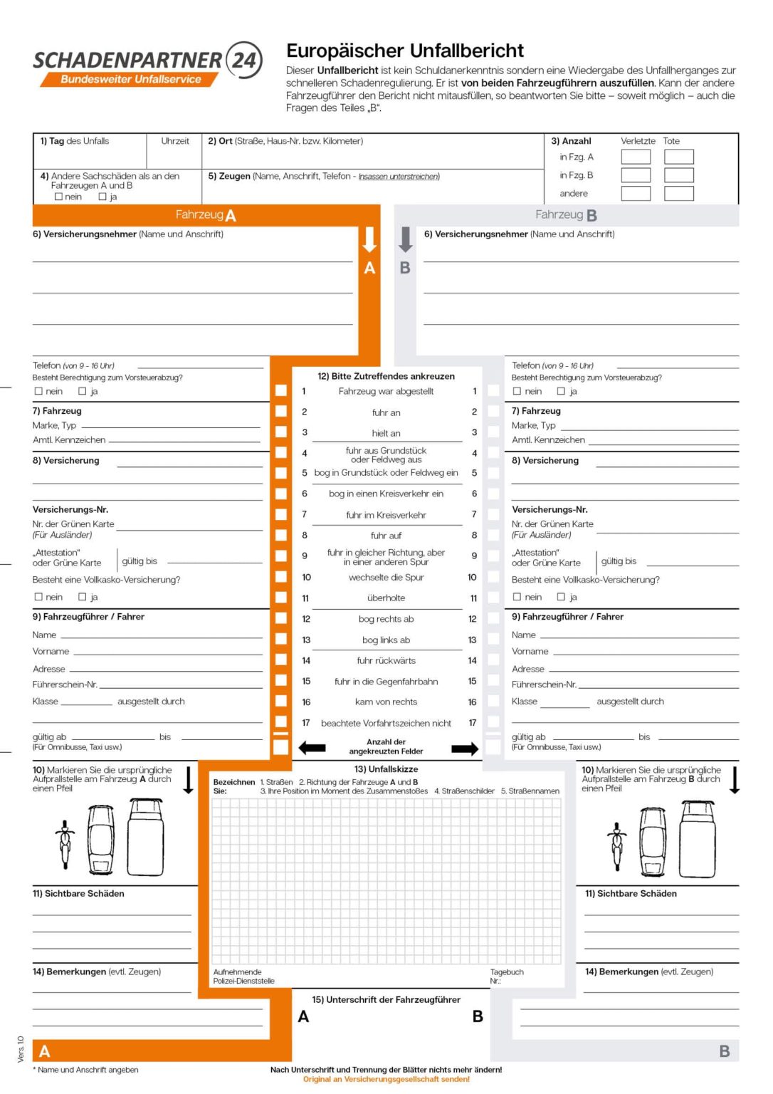 Unfallbericht Schreiben 4 Klasse Muster Unfallbericht - Schadenpartner24 Unfallservice