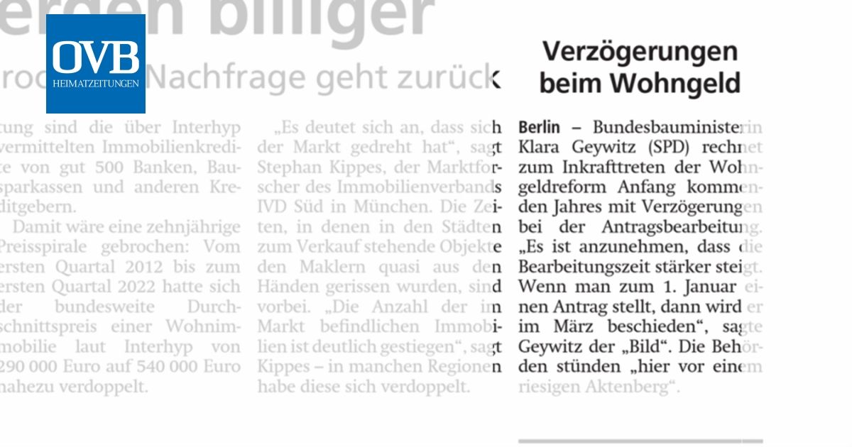 Wird Schwerbehinderung Beim Wohngeld Berücksichtigt Verzögerungen beim Wohngeld - OVB Heimatzeitungen