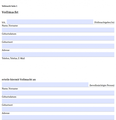 Vollmacht Zur Abholung Des Kindes Vollmacht Abholung Kind | Kostenlose Vordrucke